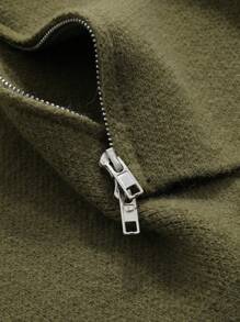 Dazy-Less Zippered Standing Collar Cardigan,Long Sleeve Tops Old Money Style,Fall Clothes Business Casual Woman Work Clothes Jacket - Army Green - View 3