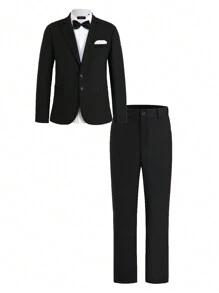 Men 1pc Single Button Blazer & 1pc Suit Pants - Black - View 8