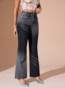 SHEIN BAE 女式低彈喇叭牛仔褲 - 深灰色 - 查看 5