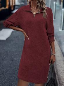 SHEIN LUNE Solid Color Lapel Dress - Burgundy - View 6