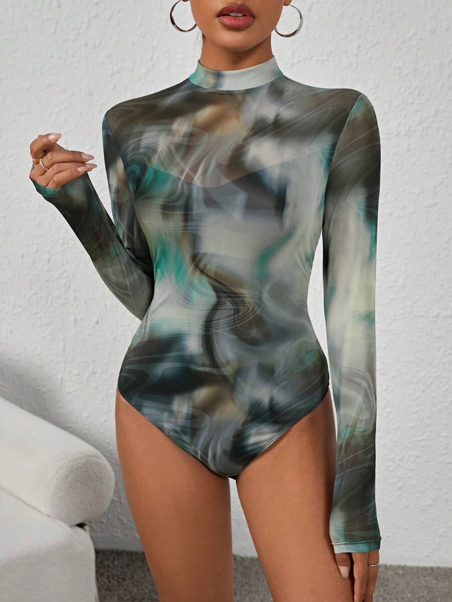 SHEIN Essnce Nhuộm buộc Lưới Áo liền quần chặt - Nhiều màu - Xem 1