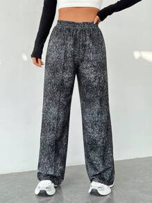 SHEIN EZwear 染色印花針織運動長褲 - 黑與白 - 查看 4