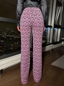 RueChic Women's Full Print Long Pants - Purple - View 2