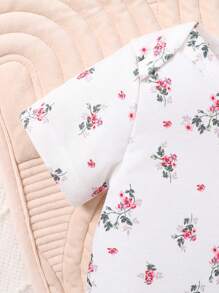 SHEIN Baby Girls' Home Outfits, Pink Full Of Flower Long Sleeve Bodysuit, 3pcs Set, Cute Rabbit Ears Design, High Content, Suitable For Spring And Autumn - Multicolor - View 8