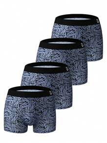 4 Piezas De Calzoncillos Cortos Estampados Para Hombres