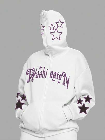 Street Life Sudadera Con Capucha Forrada Térmica Con Gráfico De Estrella Y Letra Para Hombres