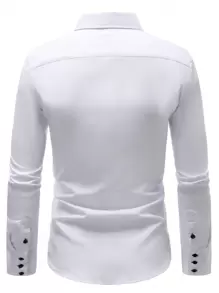 Manfinity Mode Men's Button Up Long Sleeve Shirt, Fall - White - View 2