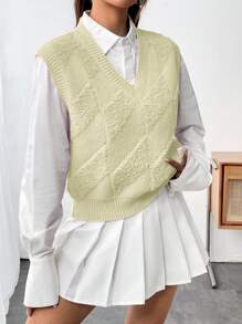SHEIN Unity Women's Solid Color Casual Sweater Vest - Apricot - View 4