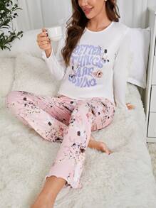 Của phụ nữ Thanh lịch In Hoa Bộ mặc nhà , Mẹ Và Phù hợp ( 2 Bộ Riêng biệt ) - Nhiều màu - Xem 1