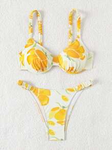 SHEIN Swim Conjunto de bikini de dos piezas con estampado de frutas para mujer, playa de verano - Multicolor - Ver 8