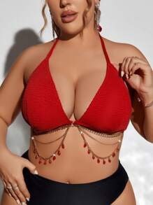 Swim SXY Summer Beach Plus Size Women's Halter Strap Swimwear Top - Red - View 1