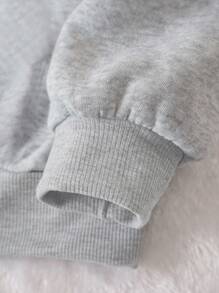 SHEIN EZwear 加大码卡通人物字母印花抽绳卫衣 - 淺灰色 - 查看 5