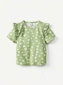 Cozy Pixies 3pcs Baby Girls' Cartoon Pattern Round Neck Ruffle Sleeve Tops Set - Pink - View 10