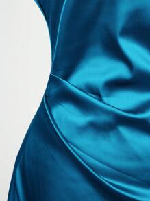 SHEIN BAE Women's Solid Color Backless Halter Neck Dress - Teal Blue - View 8