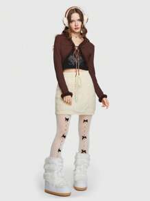 ROMWE Kawaii Bow Knot Front Cable Knit Sweater Skirt - White - View 2