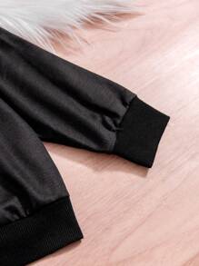 SHEIN Nhỏ bé Cô gái Mèo & Lá thư In Áo nỉ - màu đen - Xem 3