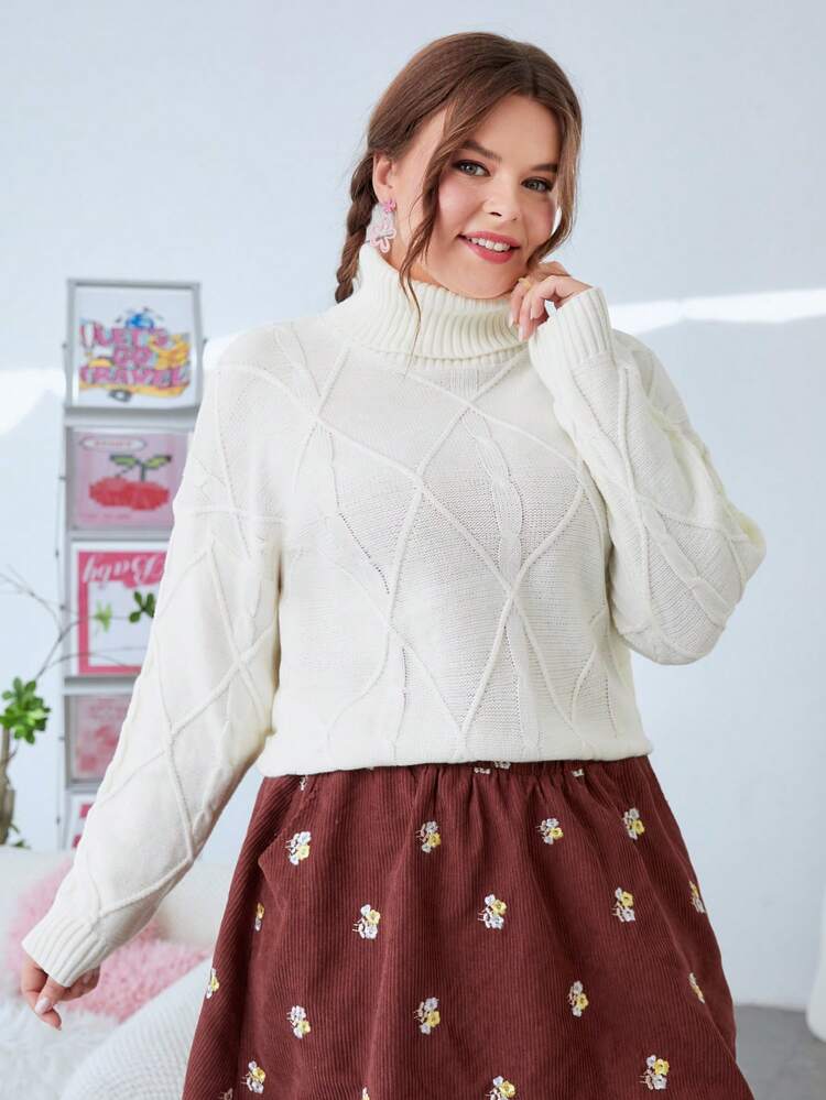Plus Size High Neck Long Sleeve Sweater Pullover