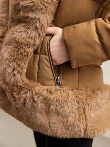 Anewsta 女式拼接棉袄帶領,帶有領子 - 黃色 - 查看 4