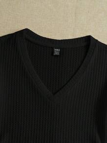 SHEIN EZwear 夏季外出搭配女士純色v領t恤 - 黑色 - 查看 5