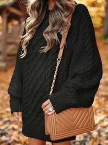 SHEIN Privé Của phụ nữ Màu thuần Tay Raglan Áo len - màu đen - Xem 1