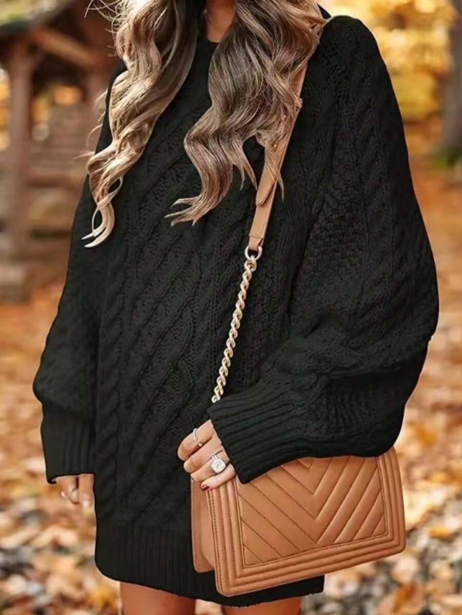 SHEIN Privé Của phụ nữ Màu thuần Tay Raglan Áo len - màu đen - Xem 1