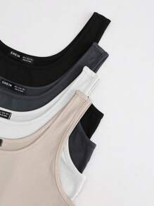 SHEIN Unity 4入組純色短款背心上衣，適合外出穿著 - 彩色 - 查看 4