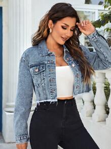 SHEIN Essnce Frilled Button Up Denim Jacket