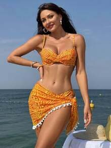 SHEIN Swim Two-Piece Bikini Set Decorated With Summer Beach