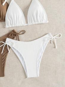 SHEIN Swim Conjunto de traje de baño de unicolor para mujer, ideal para festivales de música de verano - Multicolor - Ver 6