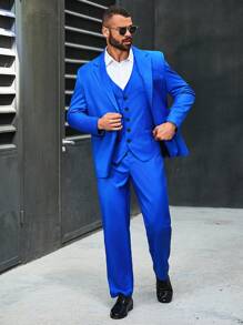 Manfinity AFTRDRK 男士大尺碼長袖西裝外套、背心和褲子套裝 - 藍色 - 查看 1