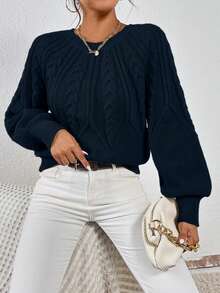 SHEIN LUNE Women'S Raglan Sleeve Pullover Sweater - Navy Blue - View 7