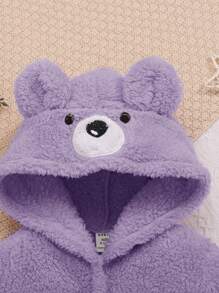 SHEIN 嬰兒女童毛絨可愛連帽腰帶居家外套,帶有3d耳朵 - 淡紫色 - 查看 4