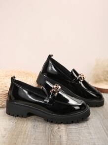 Women's Chunky Heel Loafers With Chain Decoration