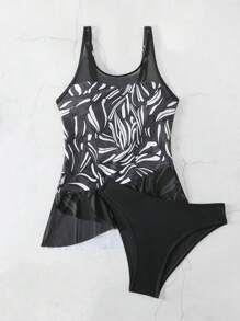 SHEIN Swim Đồ họa in họa tiết mùa hè Tankini lưới tương phản - Nhiều màu - Xem 6