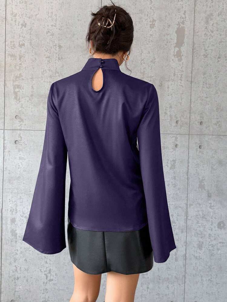 Women's Stand Collar Floral Print Bell Sleeve Shirt