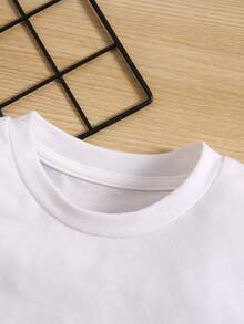 SHEIN Girls' Heart & Letter Print Short Sleeve T-shirt - White - View 7