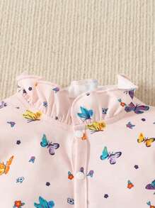 SHEIN Baby Girls' New Butterfly Pattern Printed Pajamas Set, Autumn 4pcs - Pink - View 4