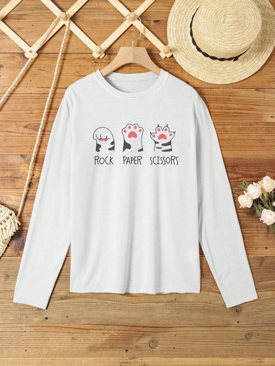 SHEIN LUNE Của phụ nữ Kích thước lớn Hoạt hình & Chữ in Áo thun - trắng - Xem 1