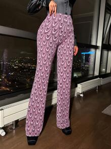 RueChic Women's Full Print Long Pants - Purple - View 4