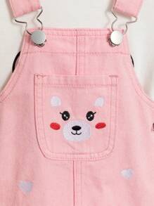 嬰兒女孩粉色可愛刺繡牛仔背帶裙 - 粉色 - 查看 4