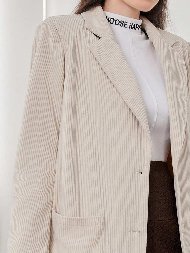 Solid Color Patch Pocket Single Breasted Suit Jacket