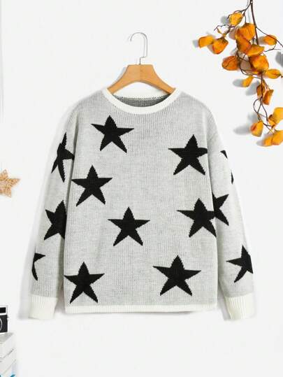 SHEIN سترة للفتيات المراهقات بنمط نجمة خماسية Preppy