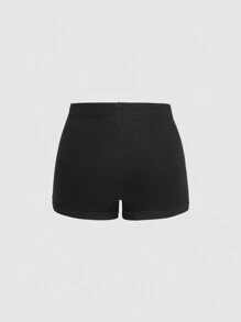SHEIN MOD 大尺碼鈕扣細節牛仔短褲 - 黑色 - 查看 2
