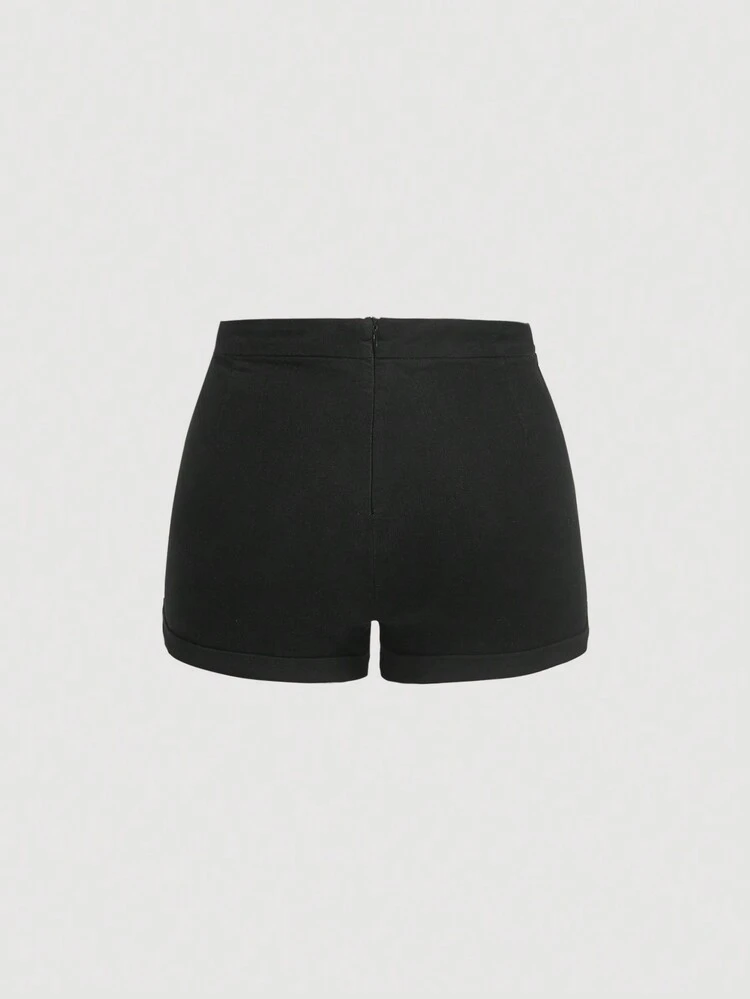 Plus Size Button Detail Denim Shorts