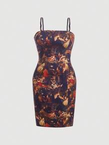 SHEIN MOD Plus Size Full Print Denim Cami Dress