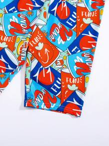 SHEIN 寶貝男童緊身全印花圓領短袖上衣和短褲家居套裝（3件套） - 彩色 - 查看 6