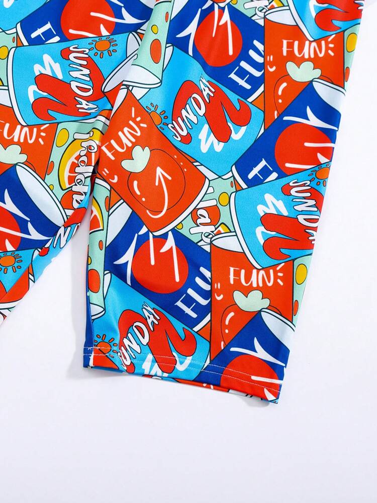 Tween Boy Snug Fit Allover Print Round Neck Short Sleeve Top & Shorts Home Outfit Set (3pcs)