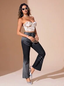 SHEIN BAE 女式低彈喇叭牛仔褲 - 深灰色 - 查看 3