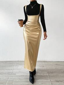 SHEIN Privé 女士金屬吊帶連身裙 - 金色 - 查看 4