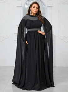 YISIKADO Women's Plus Size Ballroom Evening Dress With Snowflakes Frills And Rhinestones For Elegant Party